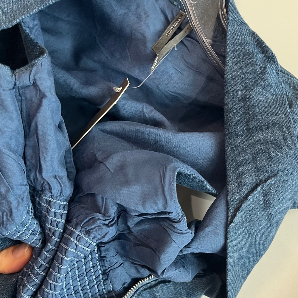 Anthropologie The Tommie Denim Chambray Zip Front Eyelet Trim Dress Blue XSP NWT - Picture 10 of 14